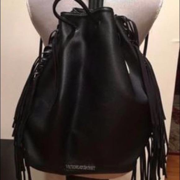 Victoria Secret Black Faux Leather Fringe Backpack Official Fashion Show… - Picture 6 of 10